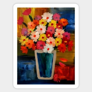 Color block background  and abstract mixed flowers in a metallic vase Sticker